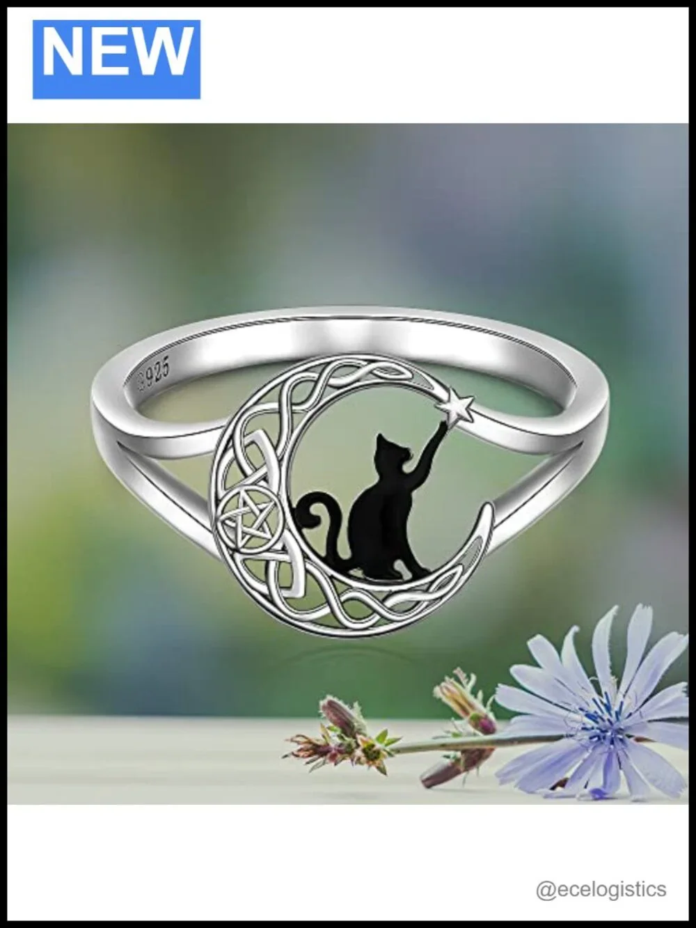 S925 Sterling Silver Cat Moon Ring Thumb Statement Jewelry Gift for Women